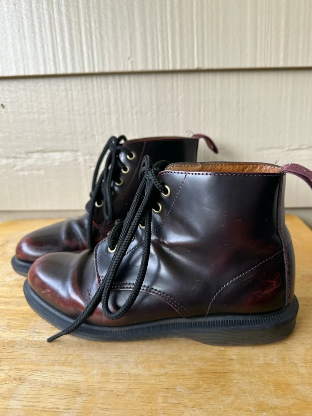 Dr Martens Emmeline Smooth Leather Lace Up Boots Pointed Toe Black Wine - Picture 6 of 10